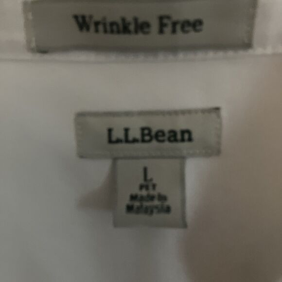 LL Bean Top Blouse L Bright White Collarless Button Up 100% Cotton Formal - Picture 3 of 4